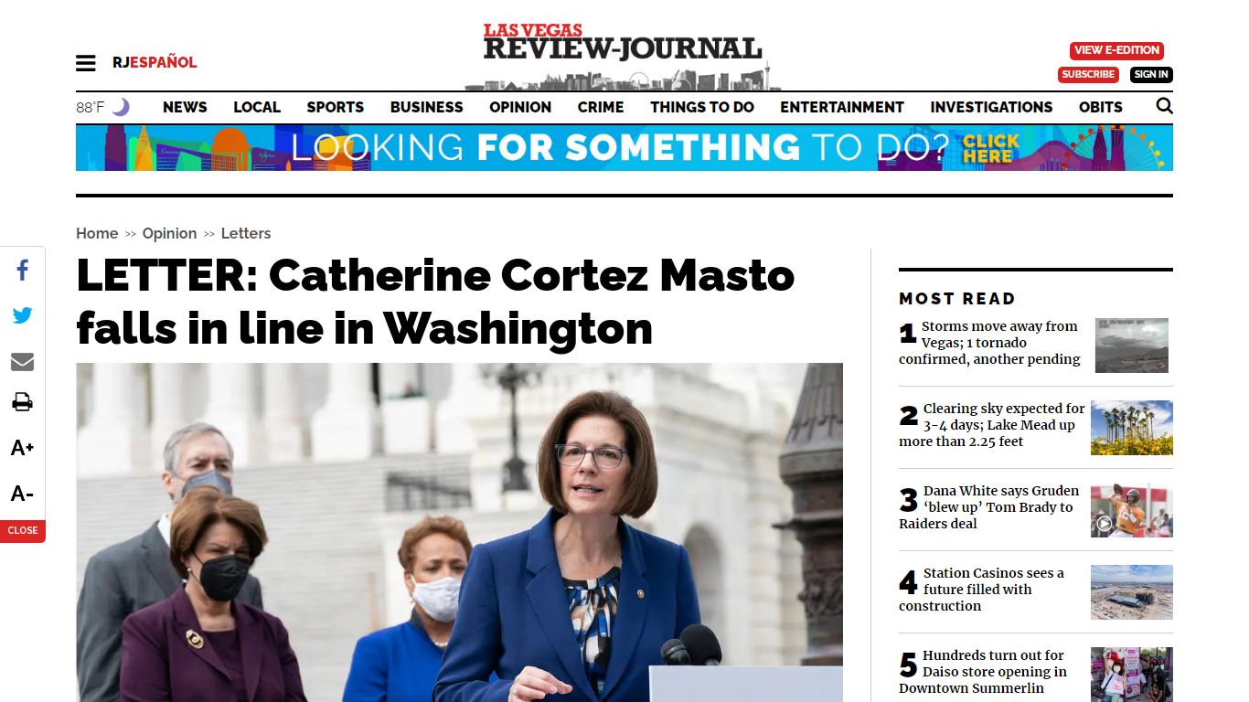 LETTER: Catherine Cortez Masto falls in line in Washington